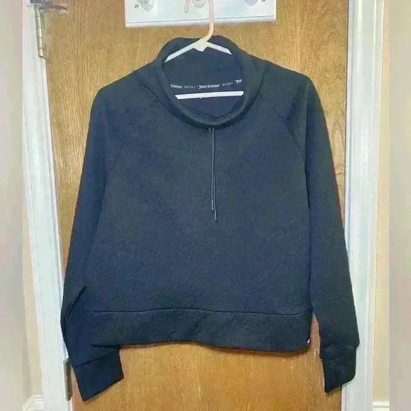 Juicy Couture Sport Black Textured Cropped Sweatshirt Funnel Collar Size Medium - Picture 11 of 12